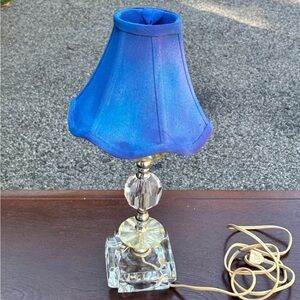 Vintage Blue and Purple Hand Painted Shade with Crystal Base Lamp